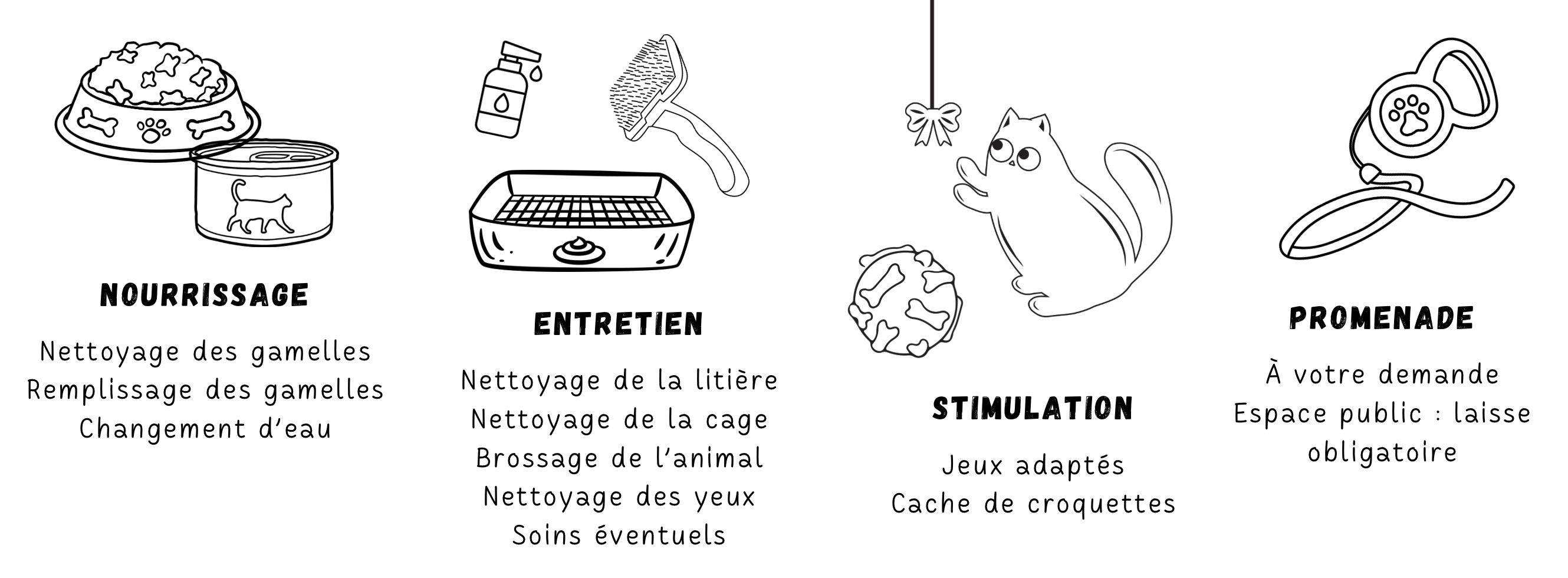 Visite à domicile : Nourrissage, entretien, stimulation, promenade